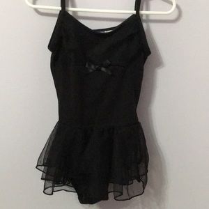 Girls Black Dance Leotard w/ Attached Skirt